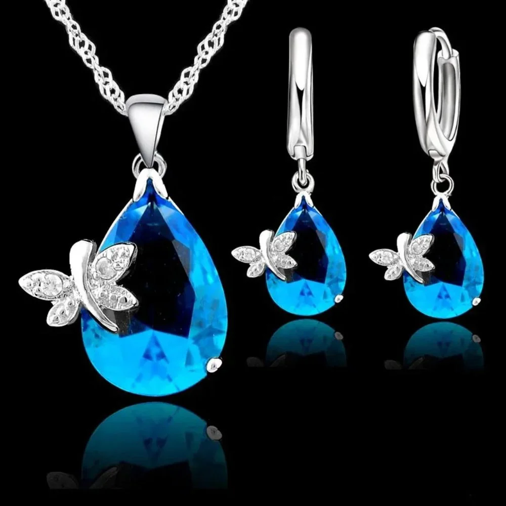 ⭐Bundle Sale⭐ 4Pc. Blue Water drop w/ Dragonfly Earrings and Necklace Set - Picture 1 of 7